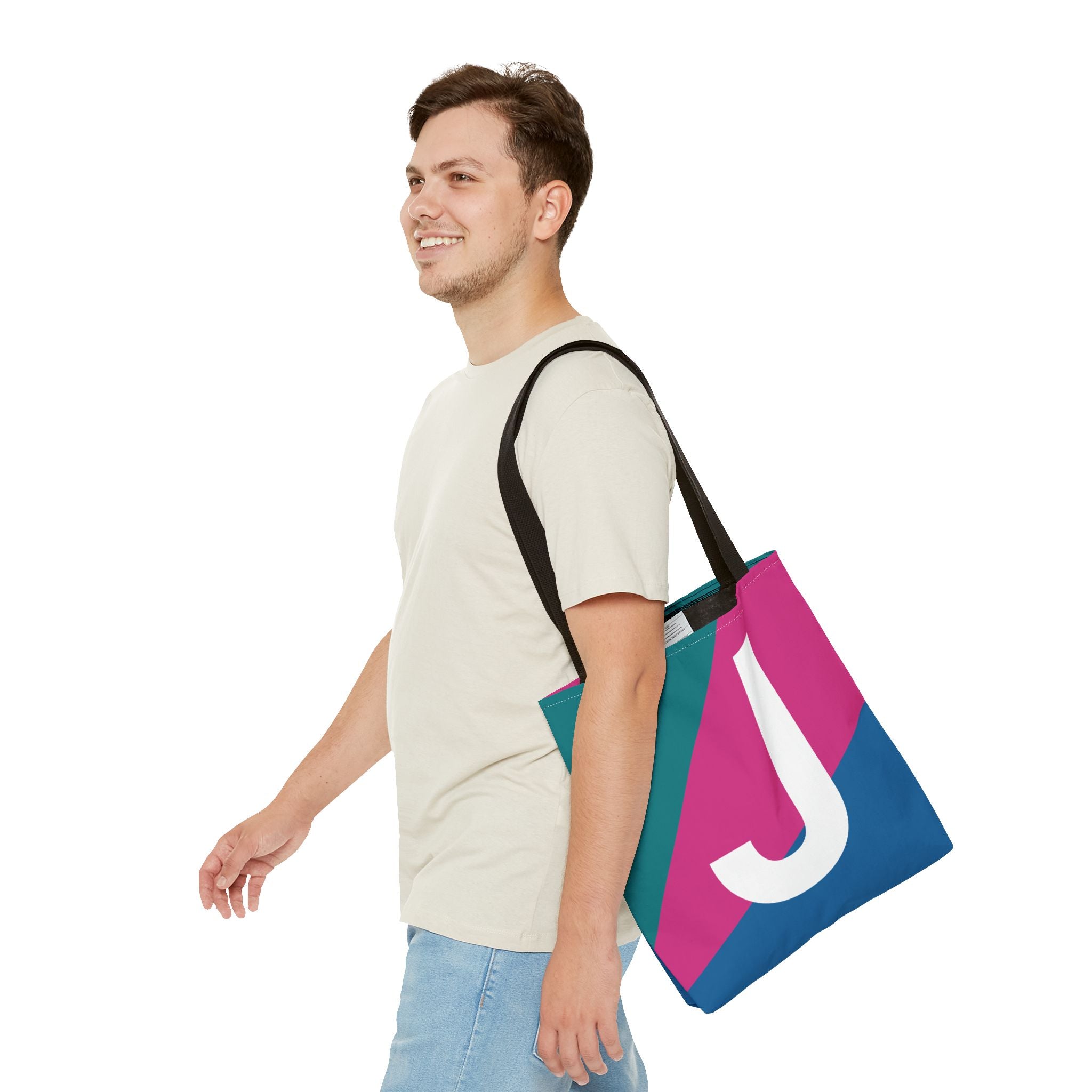 Monogram 'J' Colorblock Tote Bag — Personalized Initial J Shoulder Tote