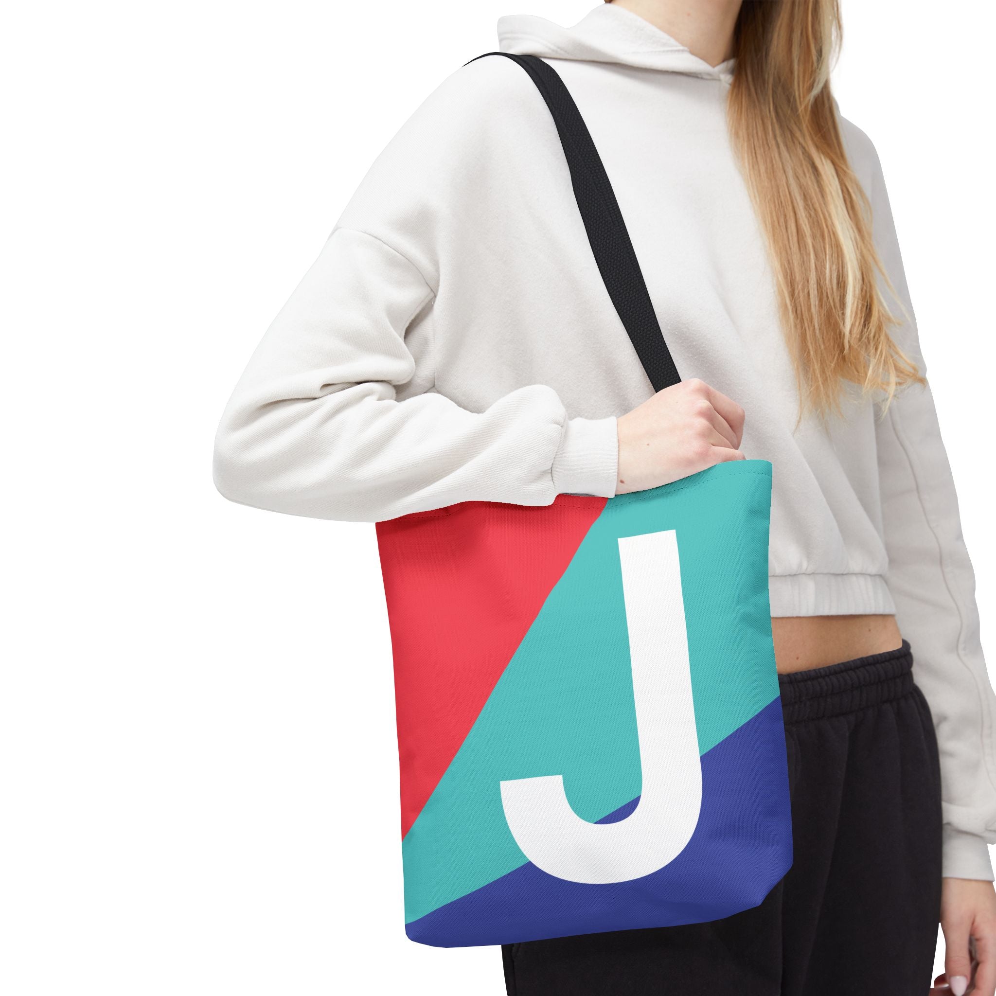 Monogram 'J' Colorblock Tote Bag — Personalized Initial J Shoulder Tote