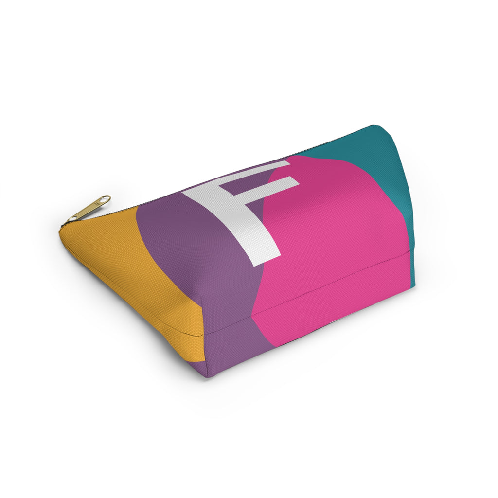 Initials Colorblock Accessory Pouch — Monogram F T-Bottom Cosmetic Bag