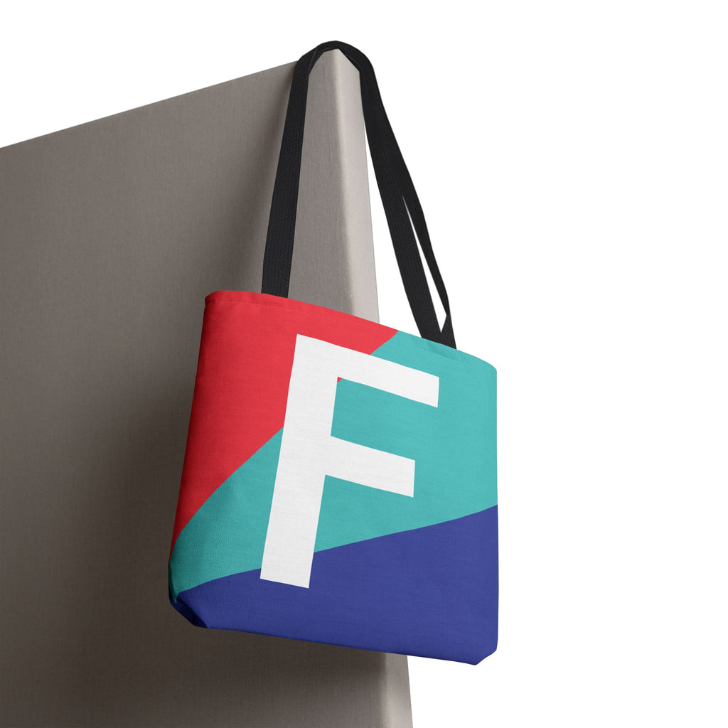 Monogram 'F' Colorblock Tote Bag — Personalized Initial F Shoulder Tote