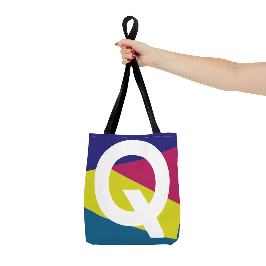 Monogram 'Q' Colorblock Tote Bag — Personalized Initial Q Shoulder Tote