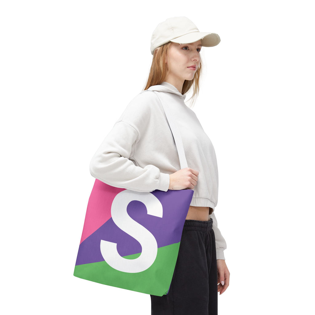 Monogram 'S' Colorblock Tote Bag — Personalized Initial S Shoulder Tote
