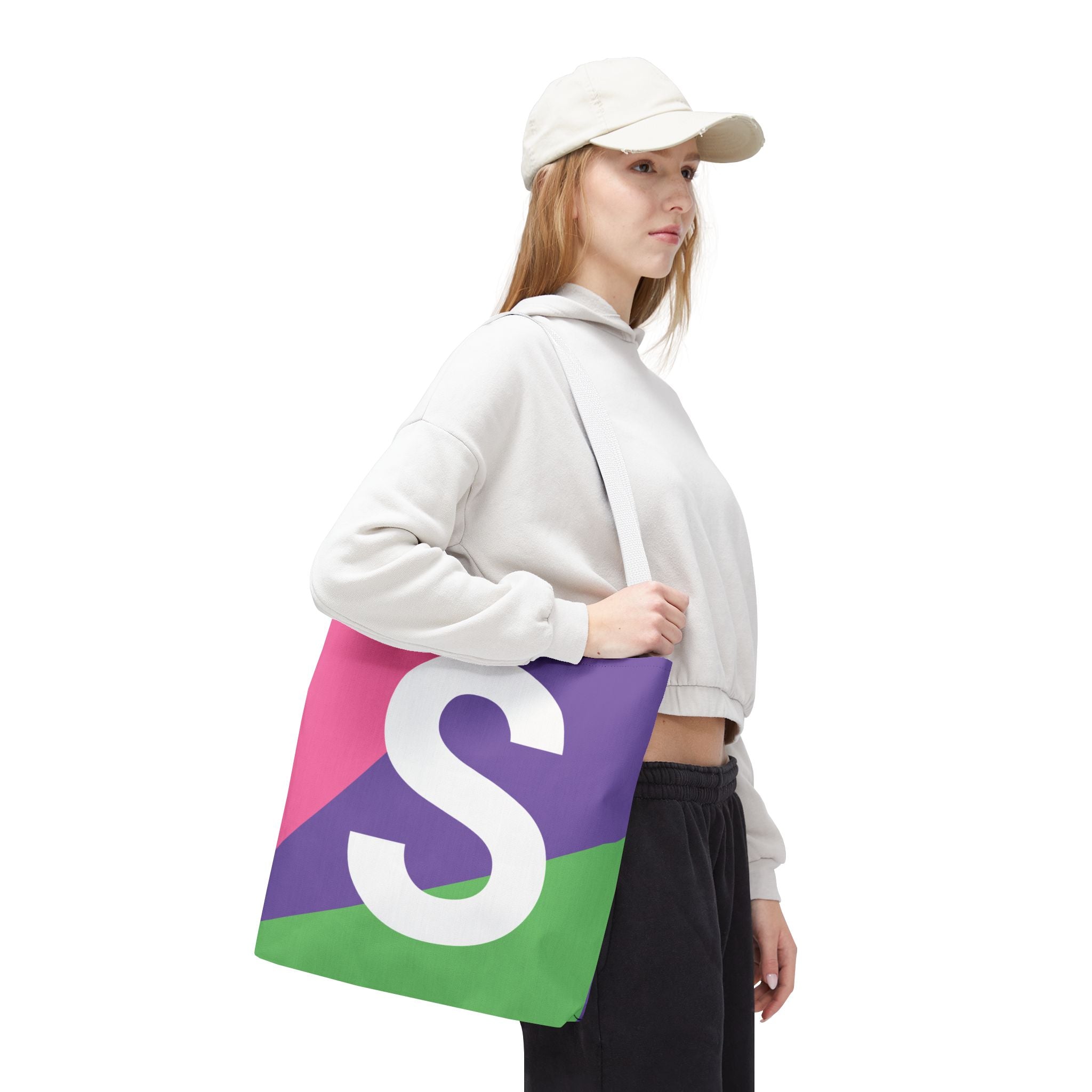 Monogram 'S' Colorblock Tote Bag — Personalized Initial S Shoulder Tote