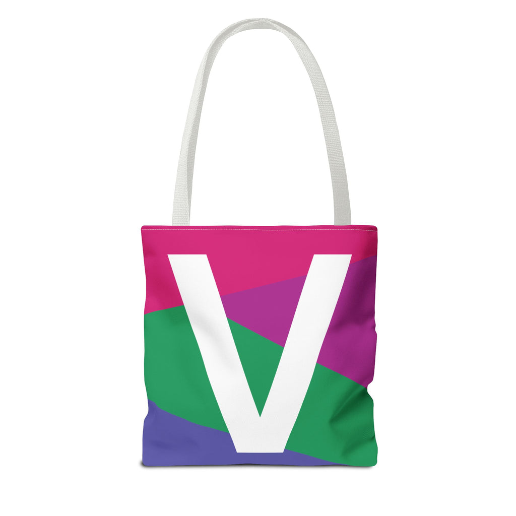 Monogram 'V' Colorblock Tote Bag — Personalized Initial V Shoulder Tote