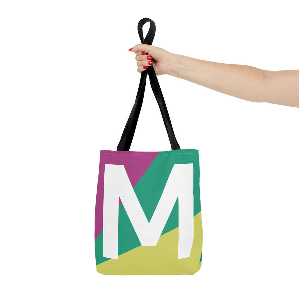 Monogram 'M' Colorblock Tote Bag — Personalized Initial M Shoulder Tote