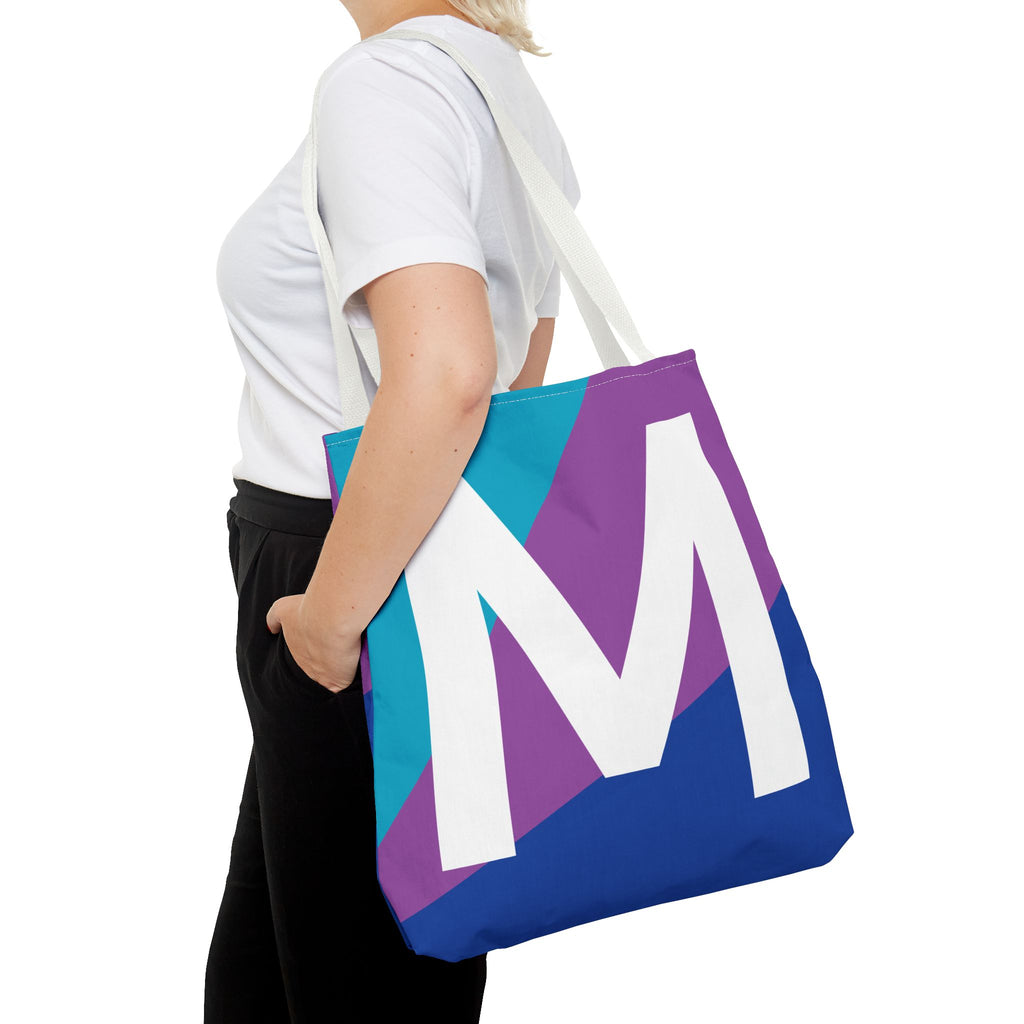 Monogram 'M' Colorblock Tote Bag — Personalized Initial M Shoulder Tote