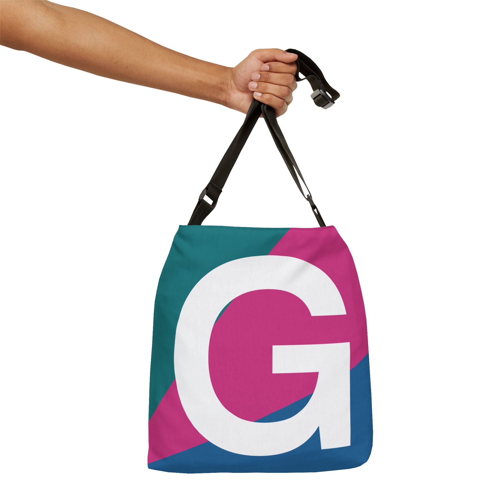 Initial Letter 'G' Colorblock Adjustable Tote Bag — Monogram Alphabet Shoulder Bag