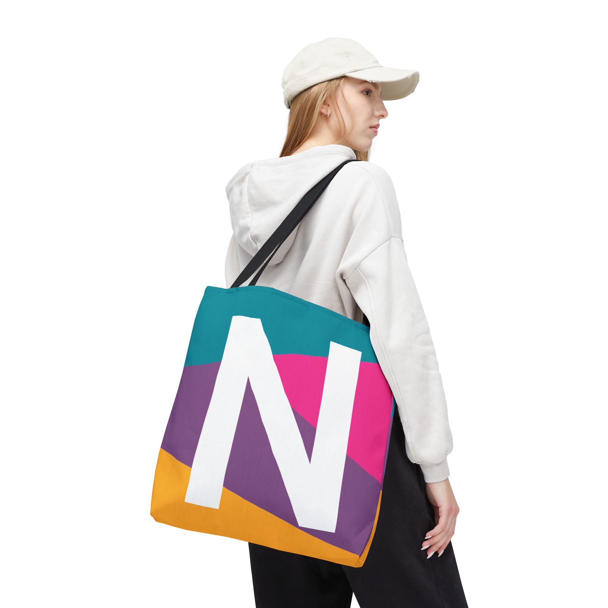 Monogram 'N' Colorblock Tote Bag — Personalized Initial N Shoulder Tote