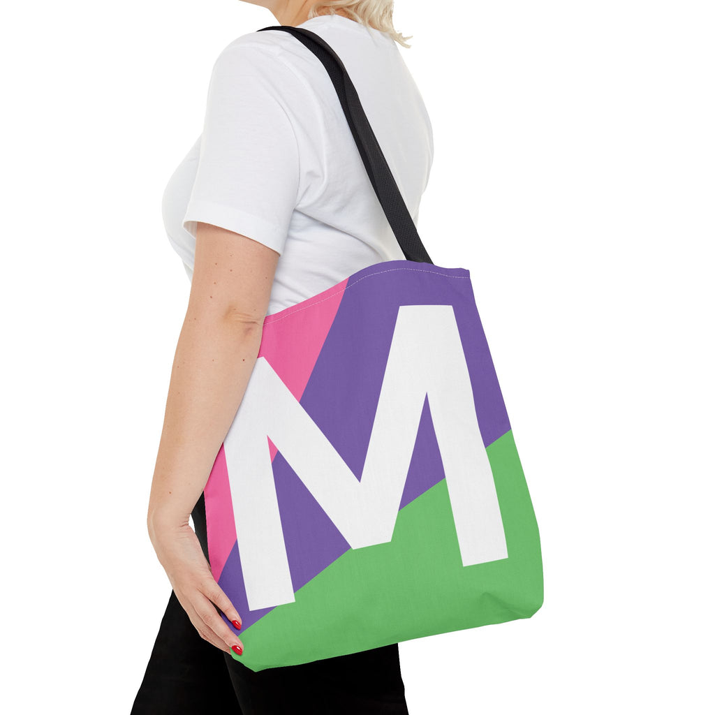 Monogram 'M' Colorblock Tote Bag — Personalized Initial M Shoulder Tote