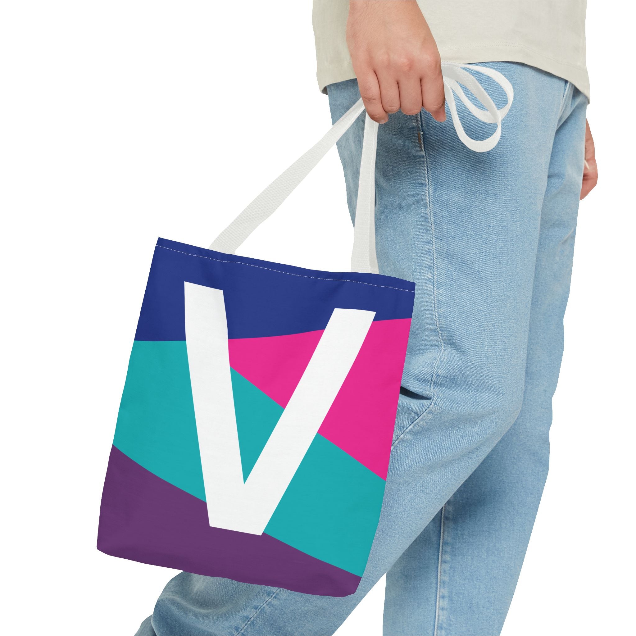 Monogram 'V' Colorblock Tote Bag — Personalized Initial V Shoulder Tote