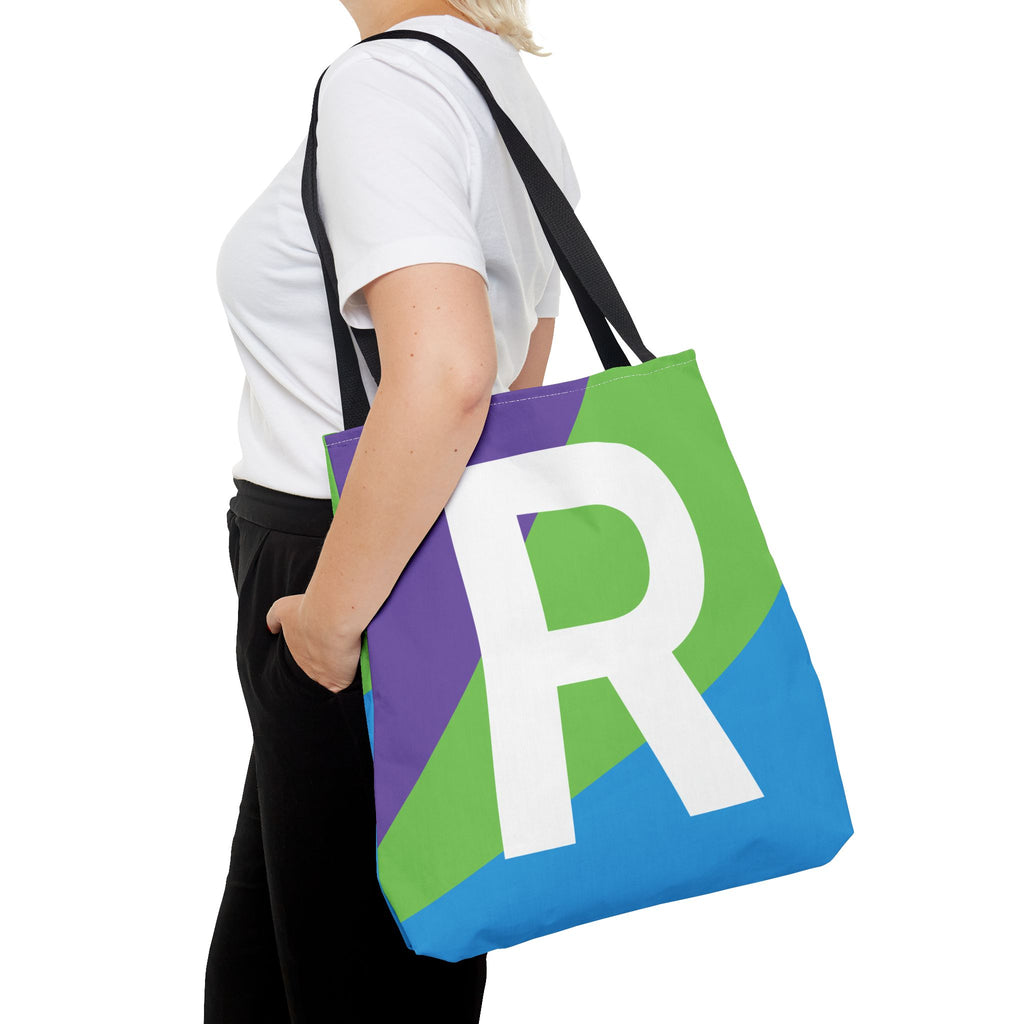 Monogram 'R' Colorblock Tote Bag — Personalized Initial R Shoulder Tote