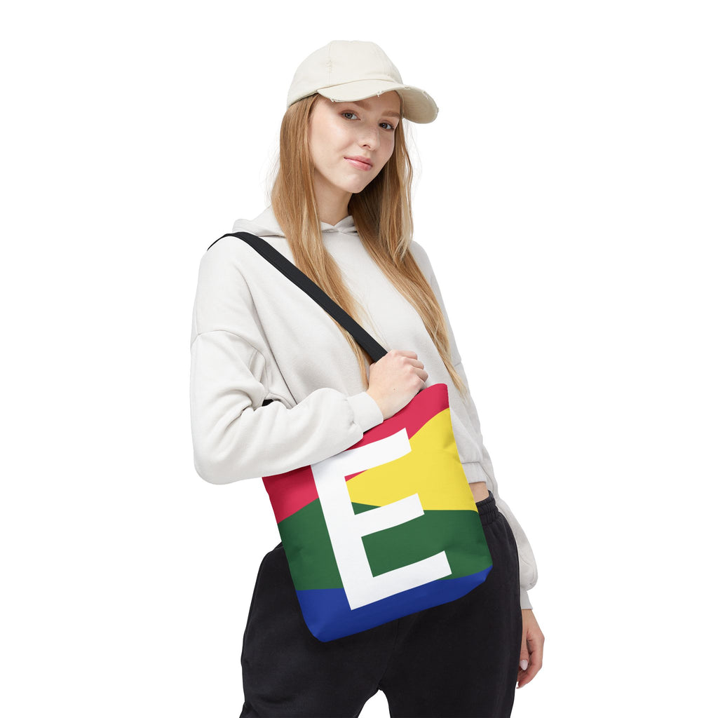 Monogram 'E' Colorblock Tote Bag — Personalized Initial E Shoulder Tote