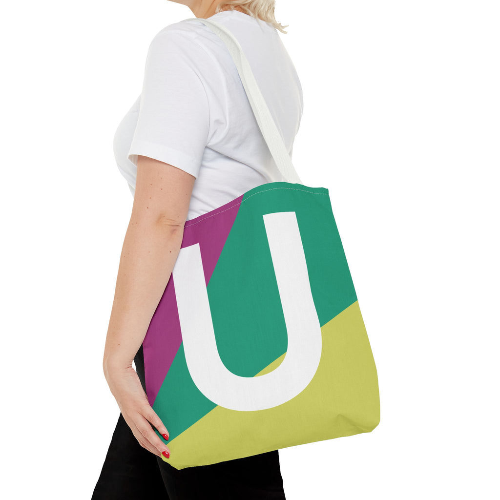 Monogram 'U' Colorblock Tote Bag — Personalized Initial U Shoulder Tote