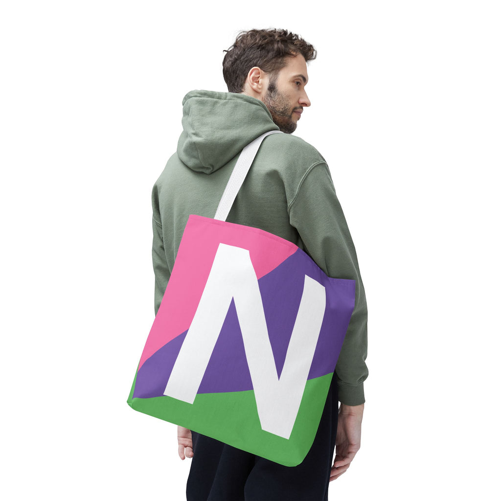 Monogram 'N' Colorblock Tote Bag — Personalized Initial N Shoulder Tote