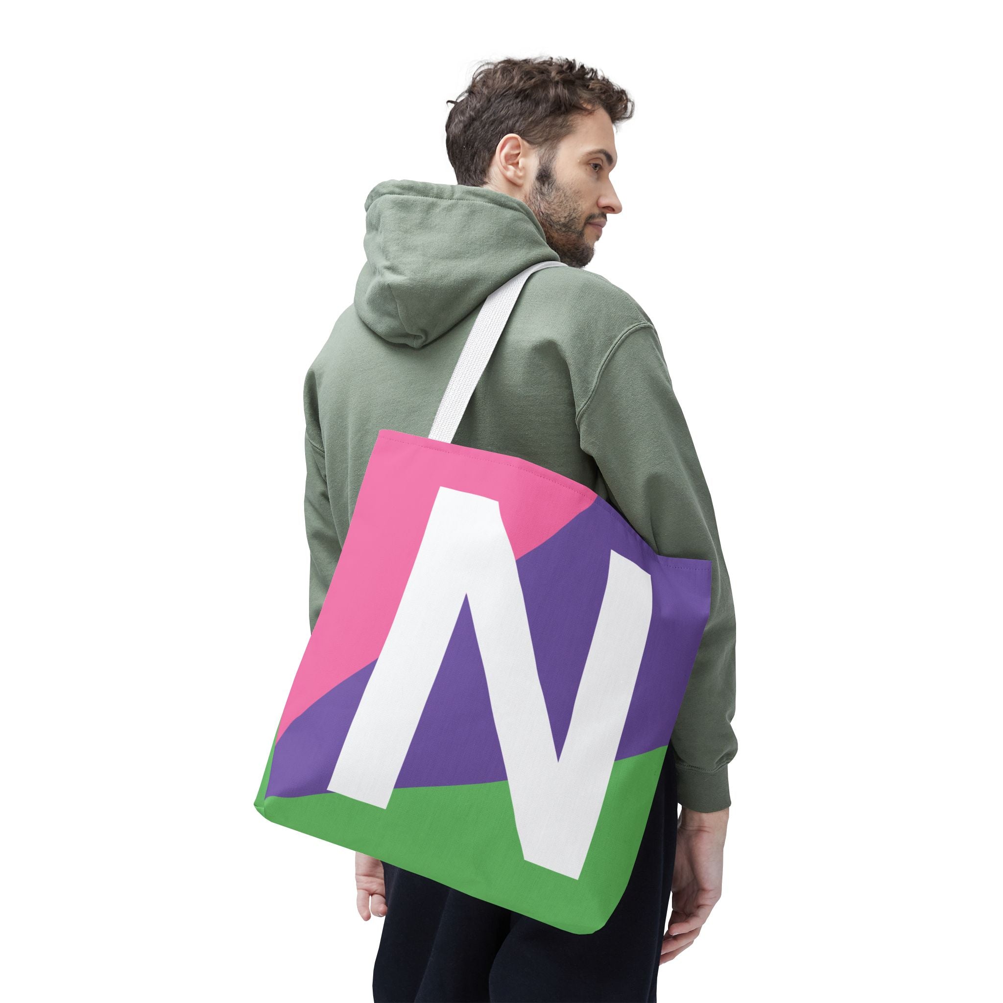 Monogram 'N' Colorblock Tote Bag — Personalized Initial N Shoulder Tote