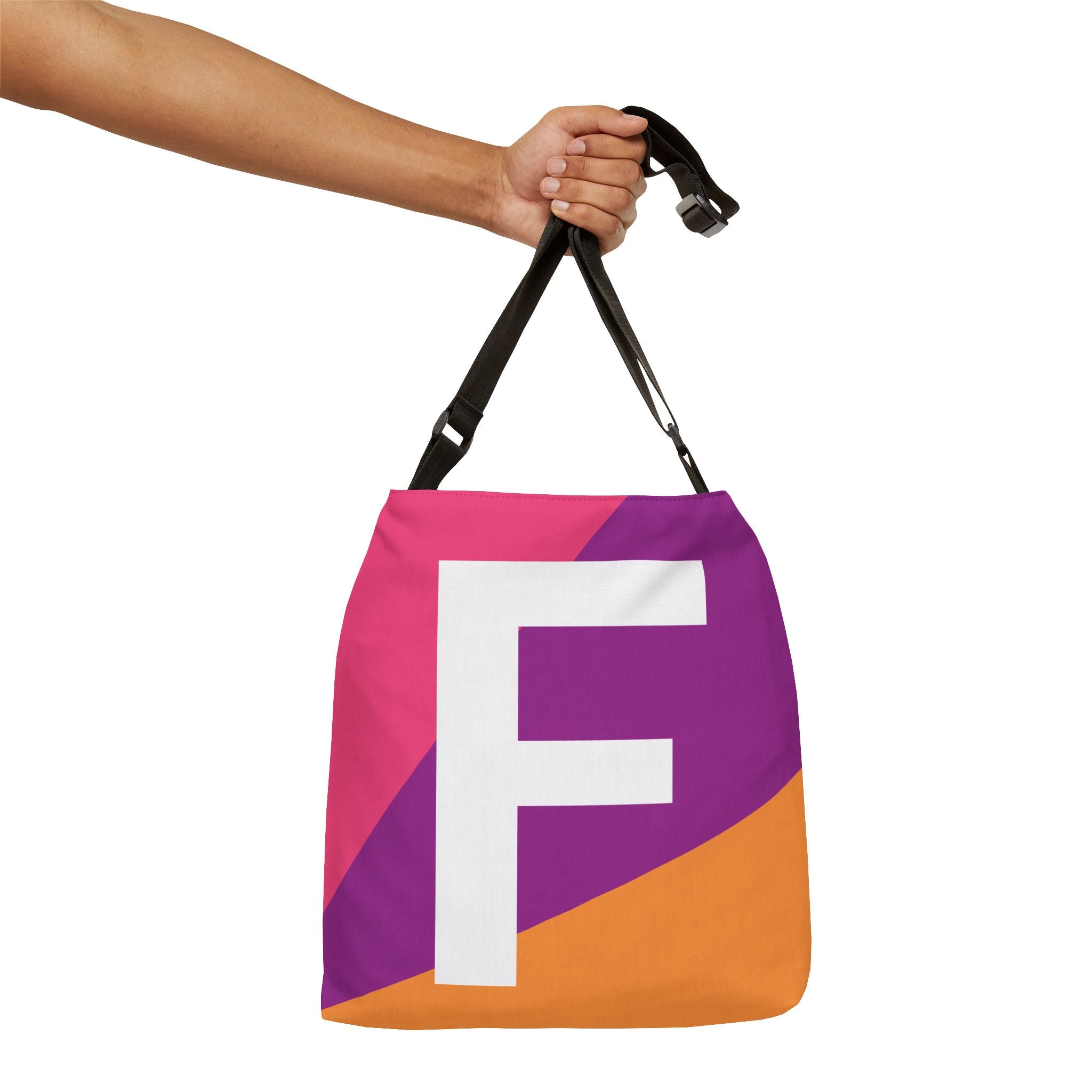 Initial Letter 'F' Colorblock Adjustable Tote Bag — Monogram Alphabet Shoulder Bag