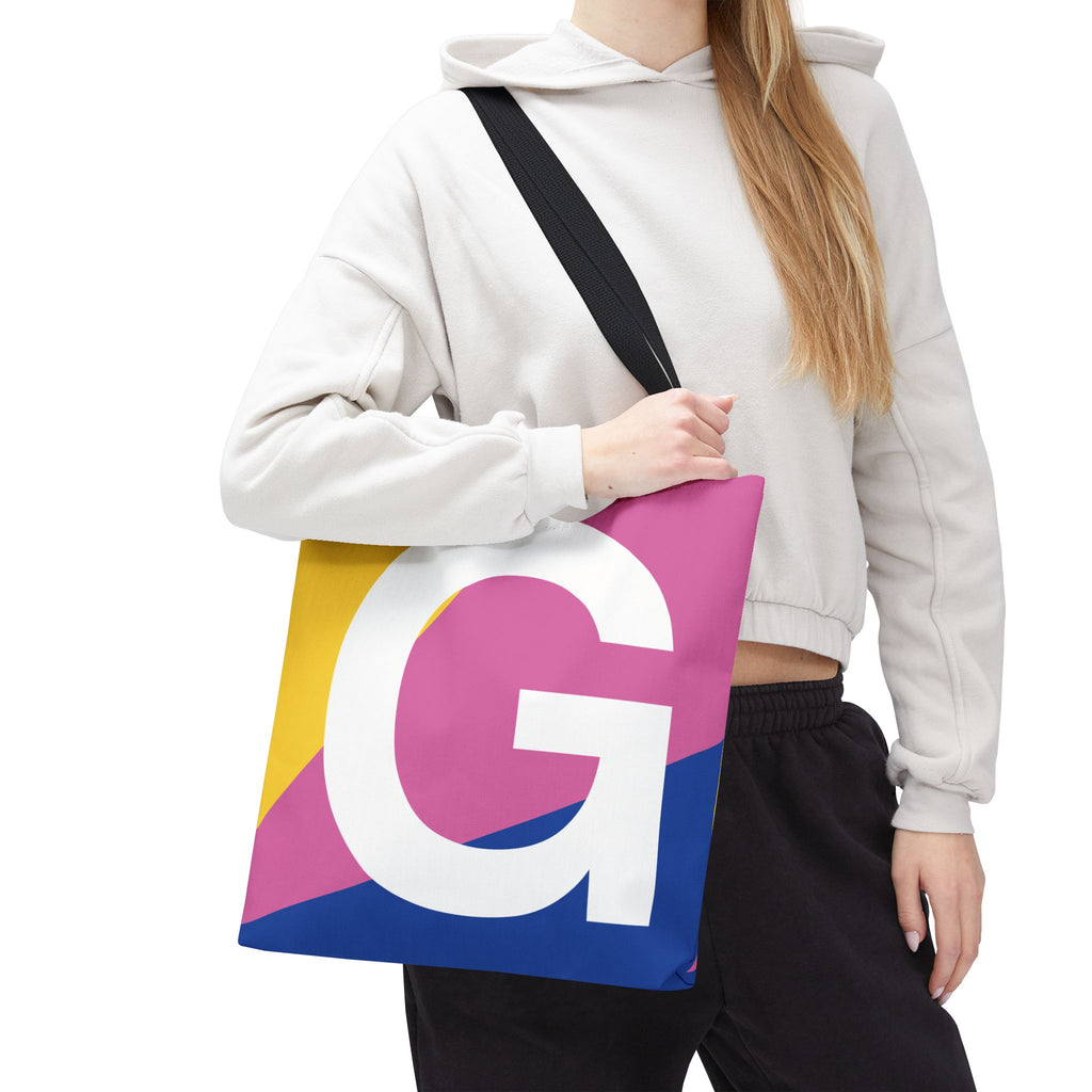 Monogram 'G' Colorblock Tote Bag — Personalized Initial G Shoulder Tote