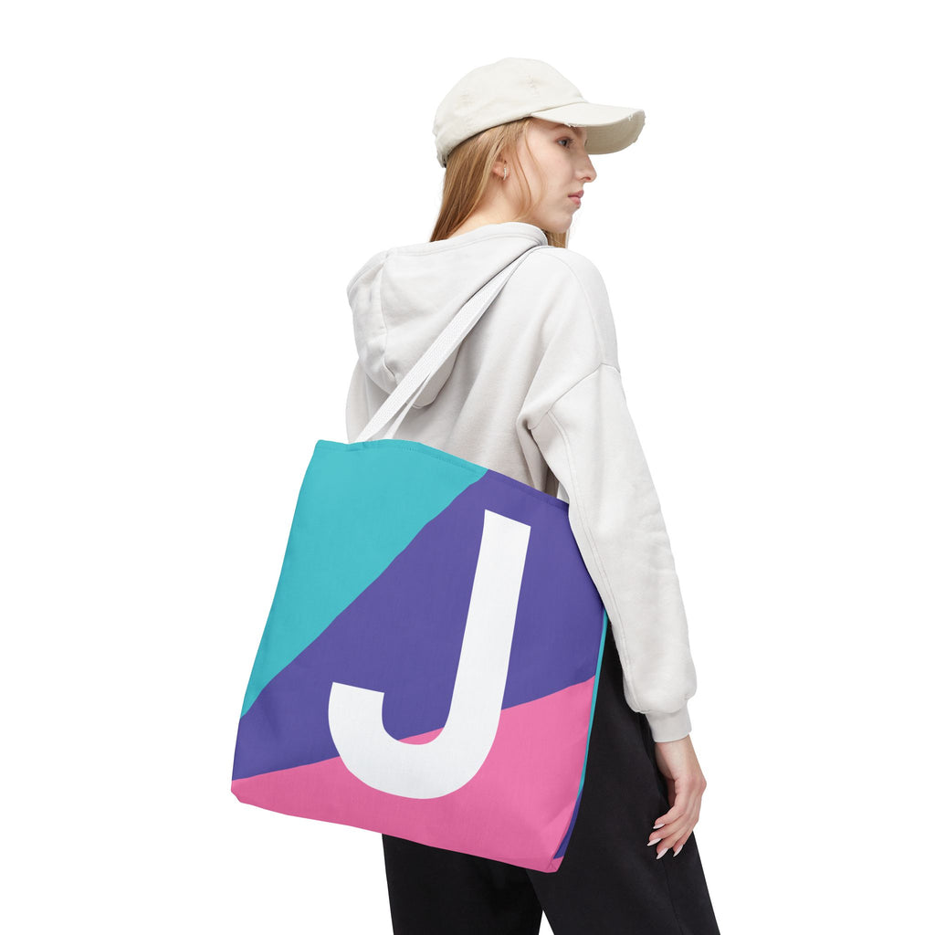 Monogram 'J' Colorblock Tote Bag — Personalized Initial J Shoulder Tote