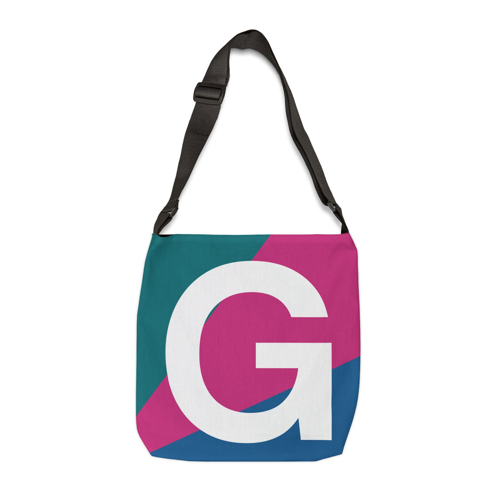 Initial Letter 'G' Colorblock Adjustable Tote Bag — Monogram Alphabet Shoulder Bag