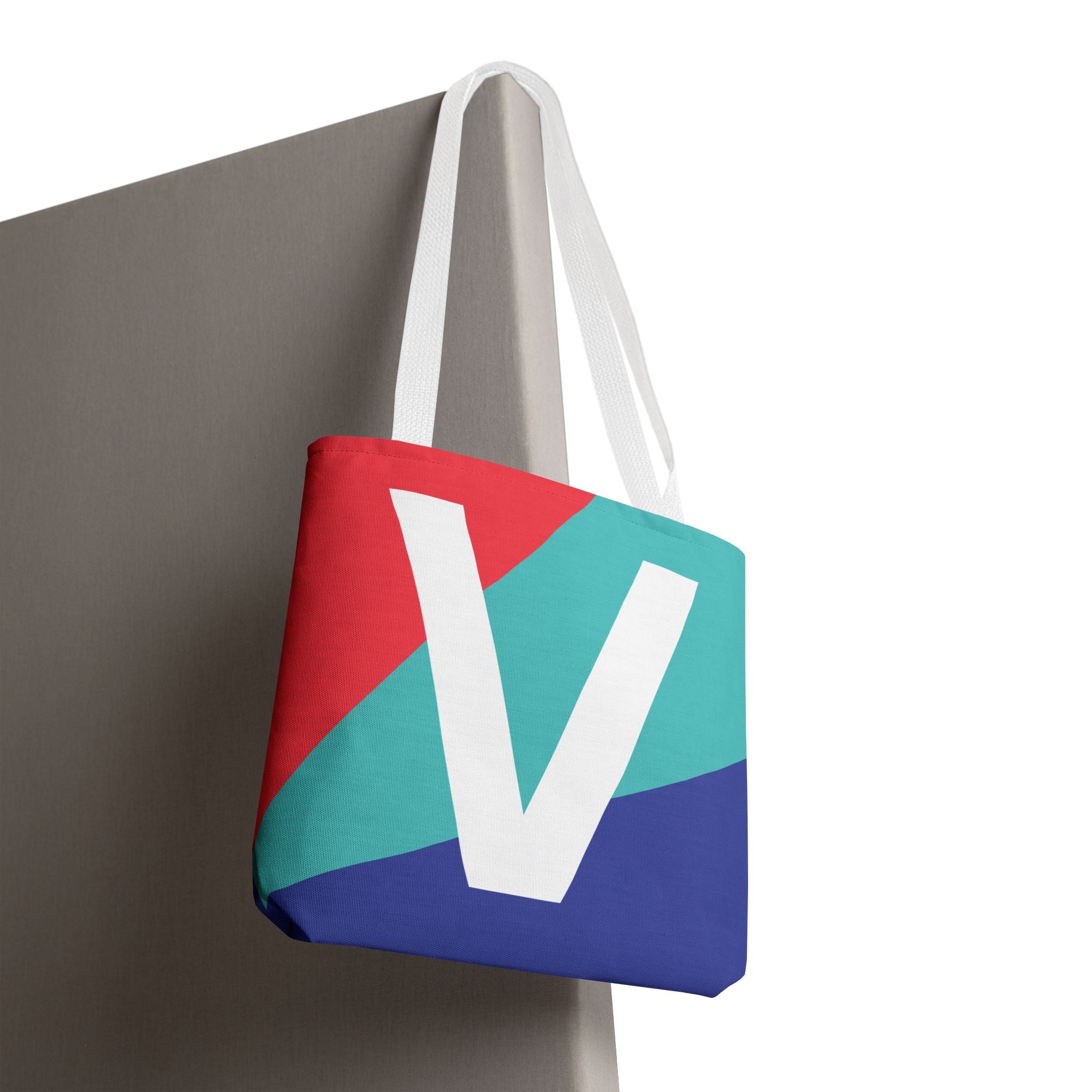 Monogram 'V' Colorblock Tote Bag — Personalized Initial V Shoulder Tote