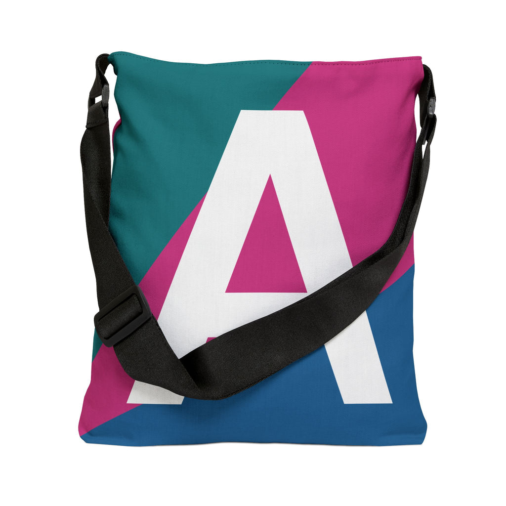 Initial Letter 'A' Colorblock Adjustable Tote Bag — Monogram Alphabet Shoulder Bag