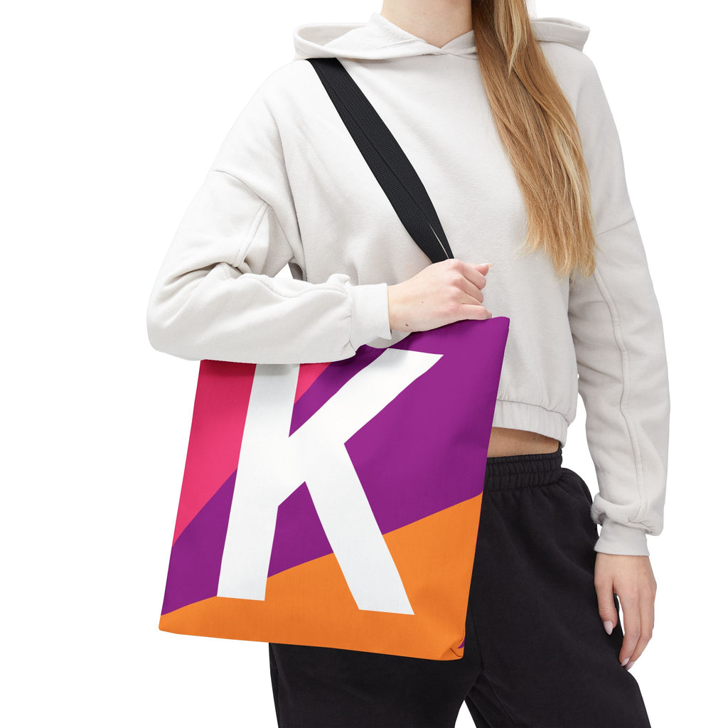 Monogram 'K' Colorblock Tote Bag — Personalized Initial K Shoulder Tote