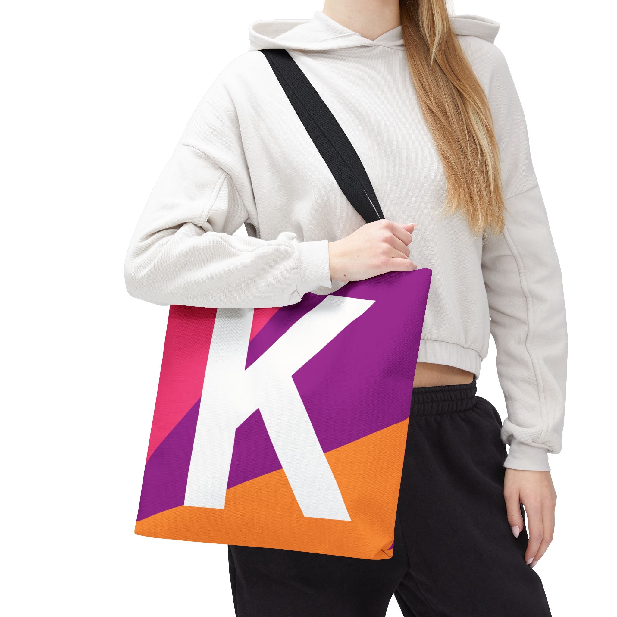 Monogram 'K' Colorblock Tote Bag — Personalized Initial K Shoulder Tote