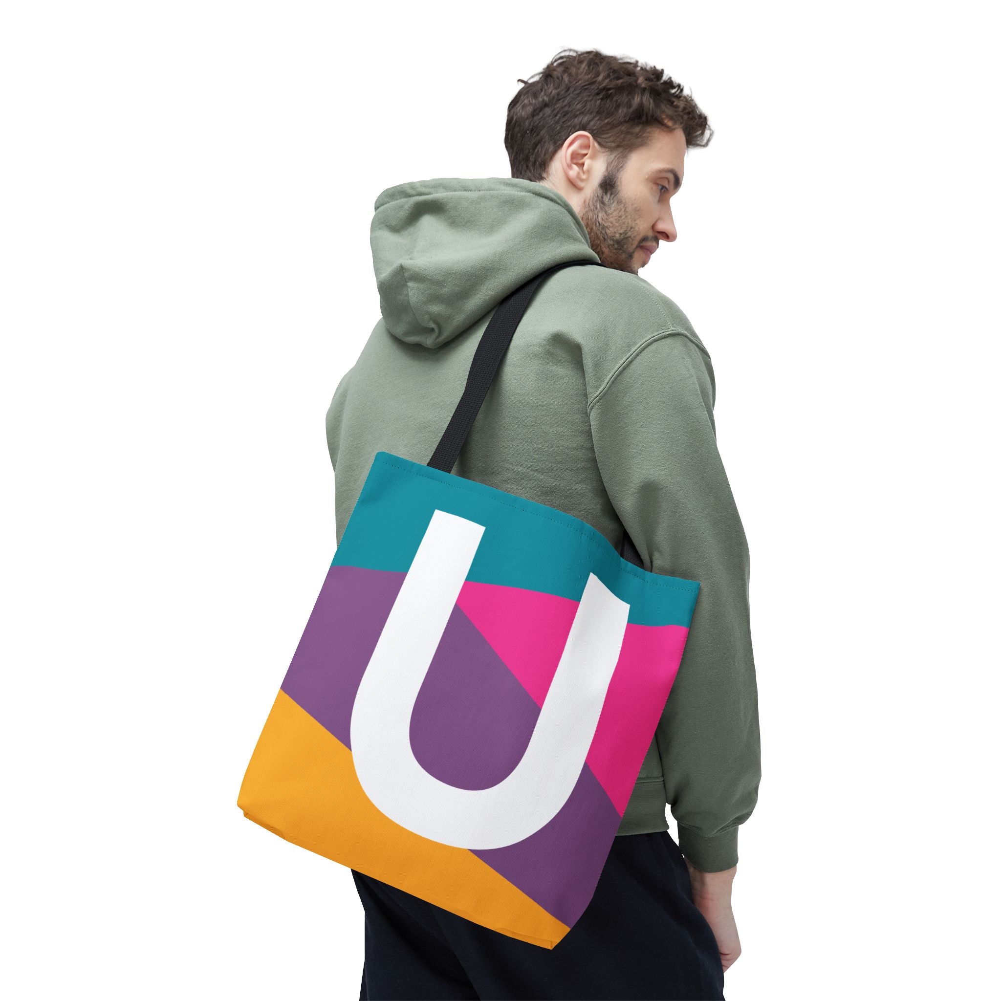 Monogram 'U' Colorblock Tote Bag — Personalized Initial U Shoulder Tote