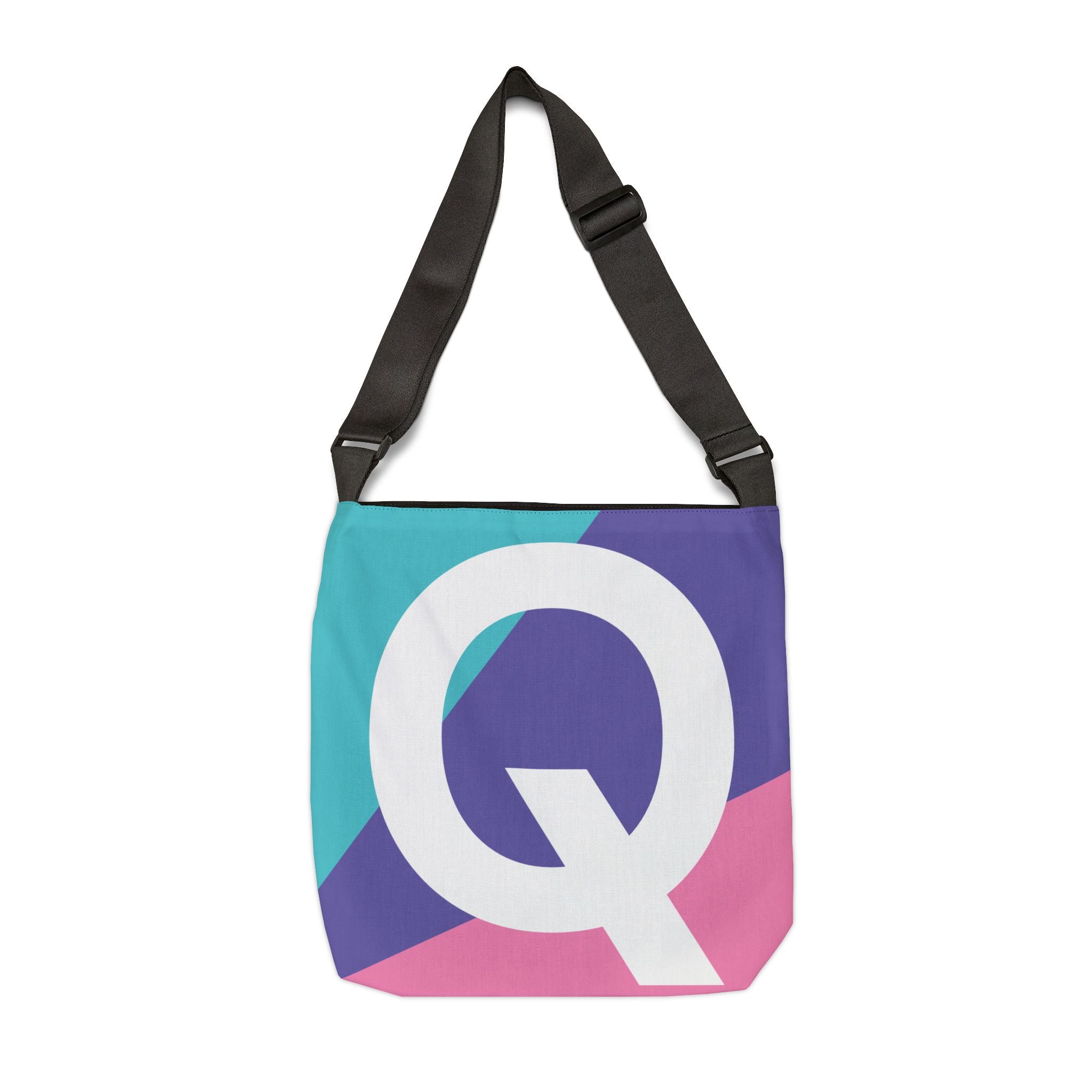 Initial Letter 'Q' Colorblock Adjustable Tote Bag — Monogram Alphabet Shoulder Bag