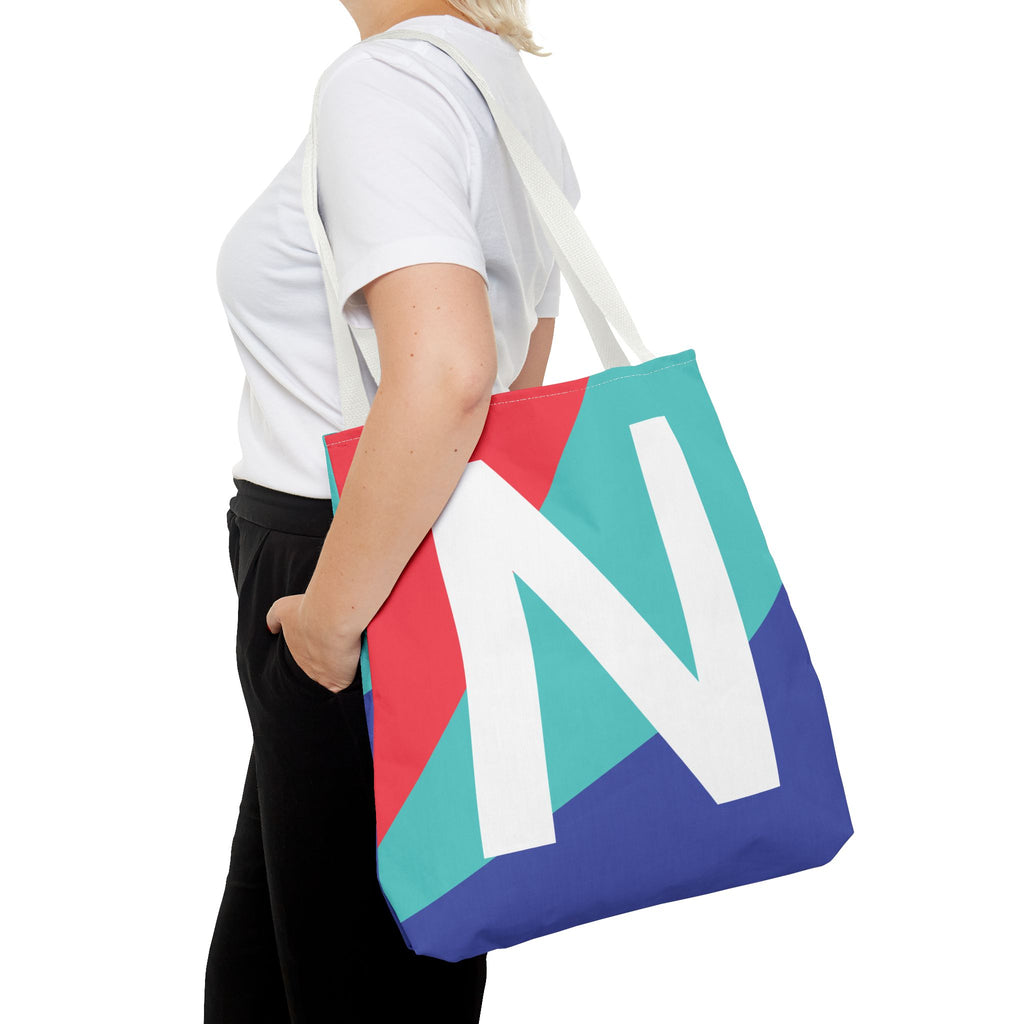 Monogram 'N' Colorblock Tote Bag — Personalized Initial N Shoulder Tote