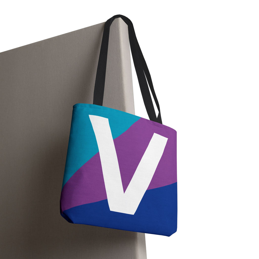 Monogram 'V' Colorblock Tote Bag — Personalized Initial V Shoulder Tote