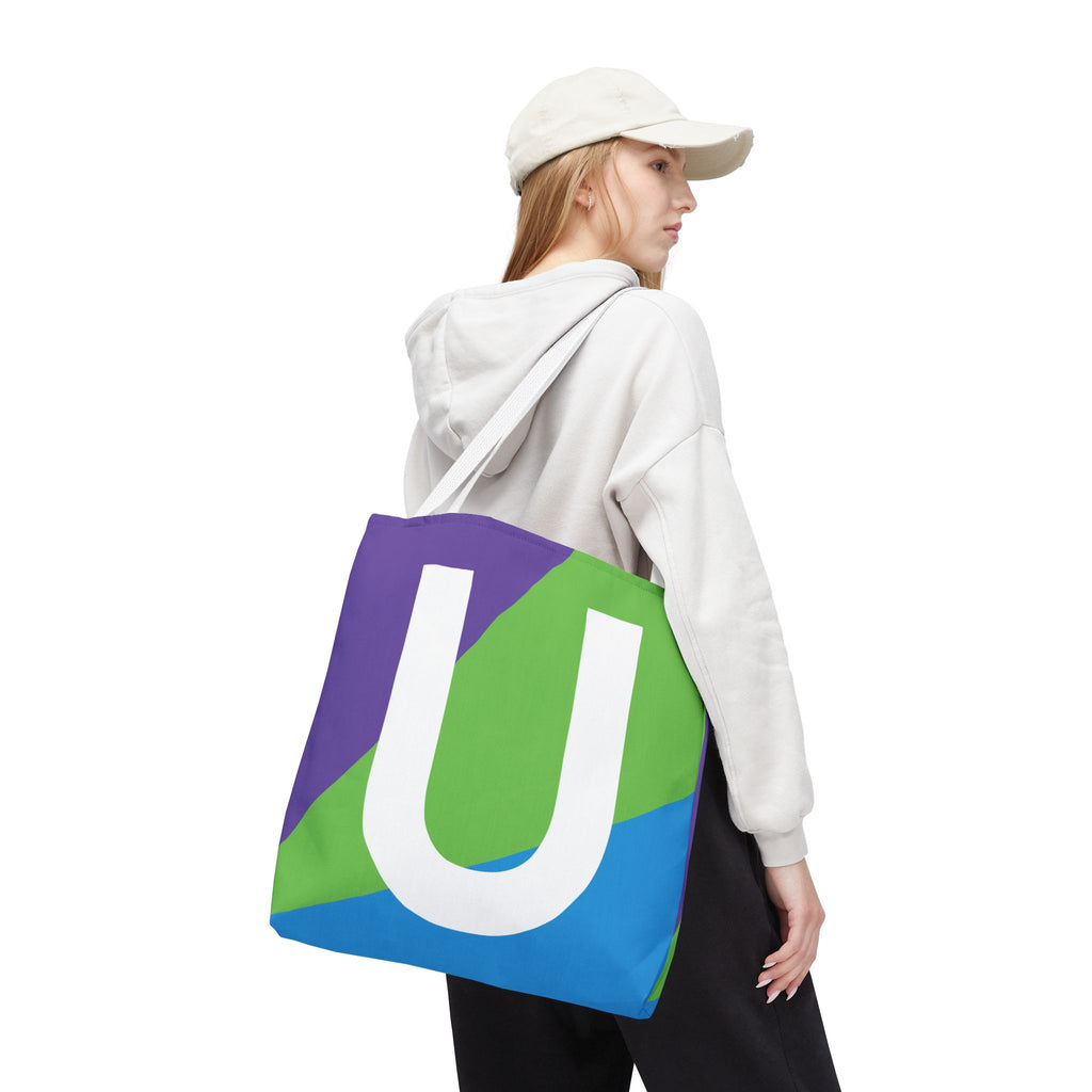 Monogram 'U' Colorblock Tote Bag — Personalized Initial U Shoulder Tote