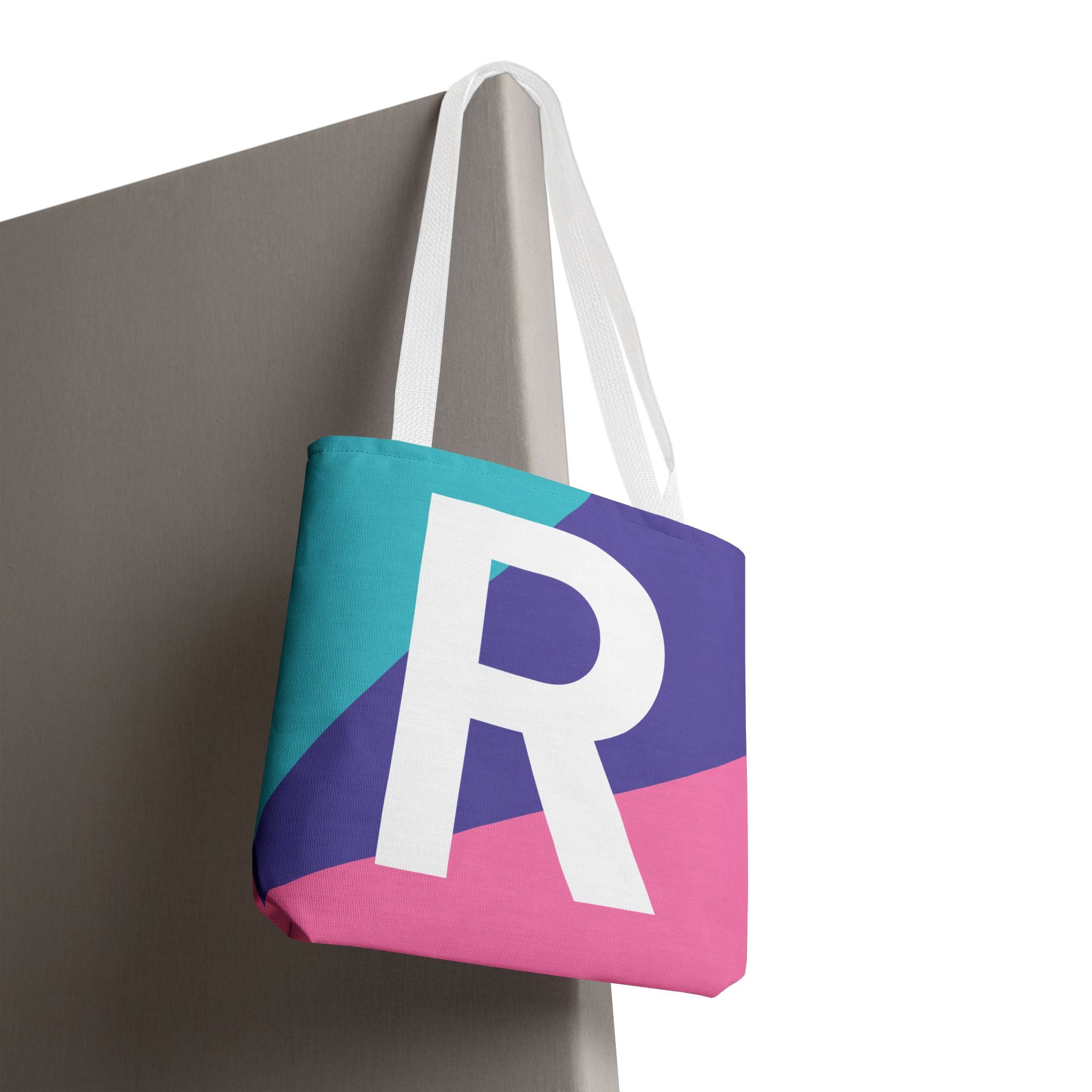 Monogram 'R' Colorblock Tote Bag — Personalized Initial R Shoulder Tote