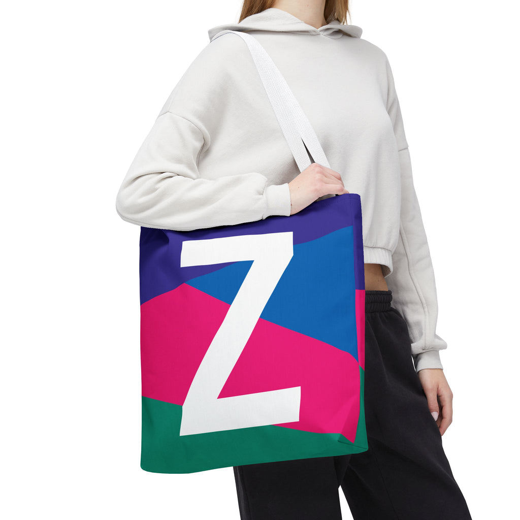Monogram 'Z' Colorblock Tote Bag — Personalized Initial Z Shoulder Tote