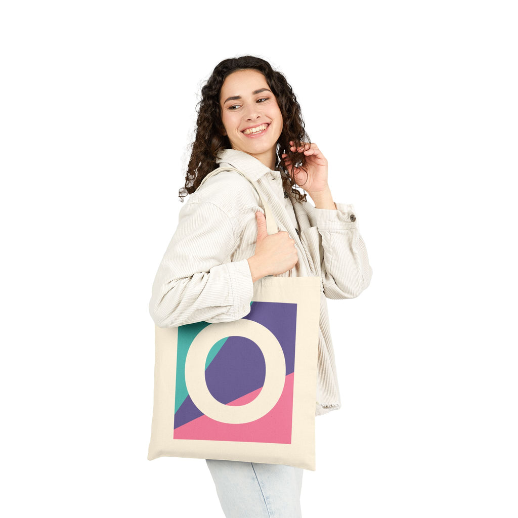 Initial O Colorblock Canvas Tote Bag — Monogram Letter O Reusable Grocery Tote