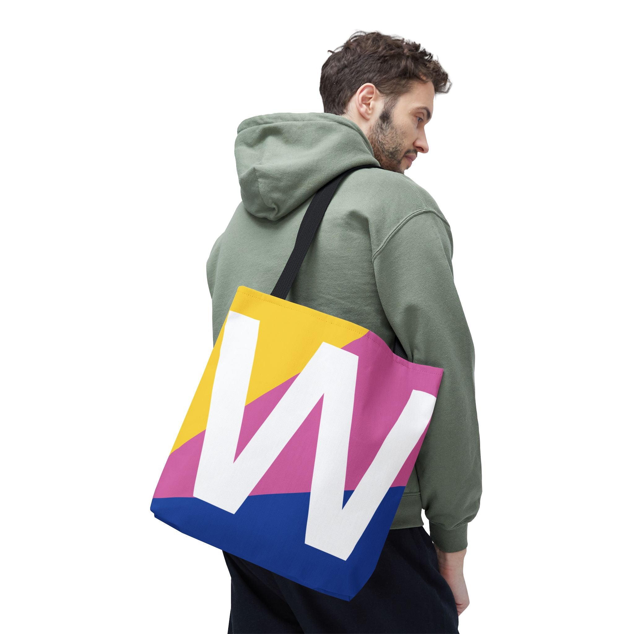 Monogram 'W' Colorblock Tote Bag — Personalized Initial W Shoulder Tote