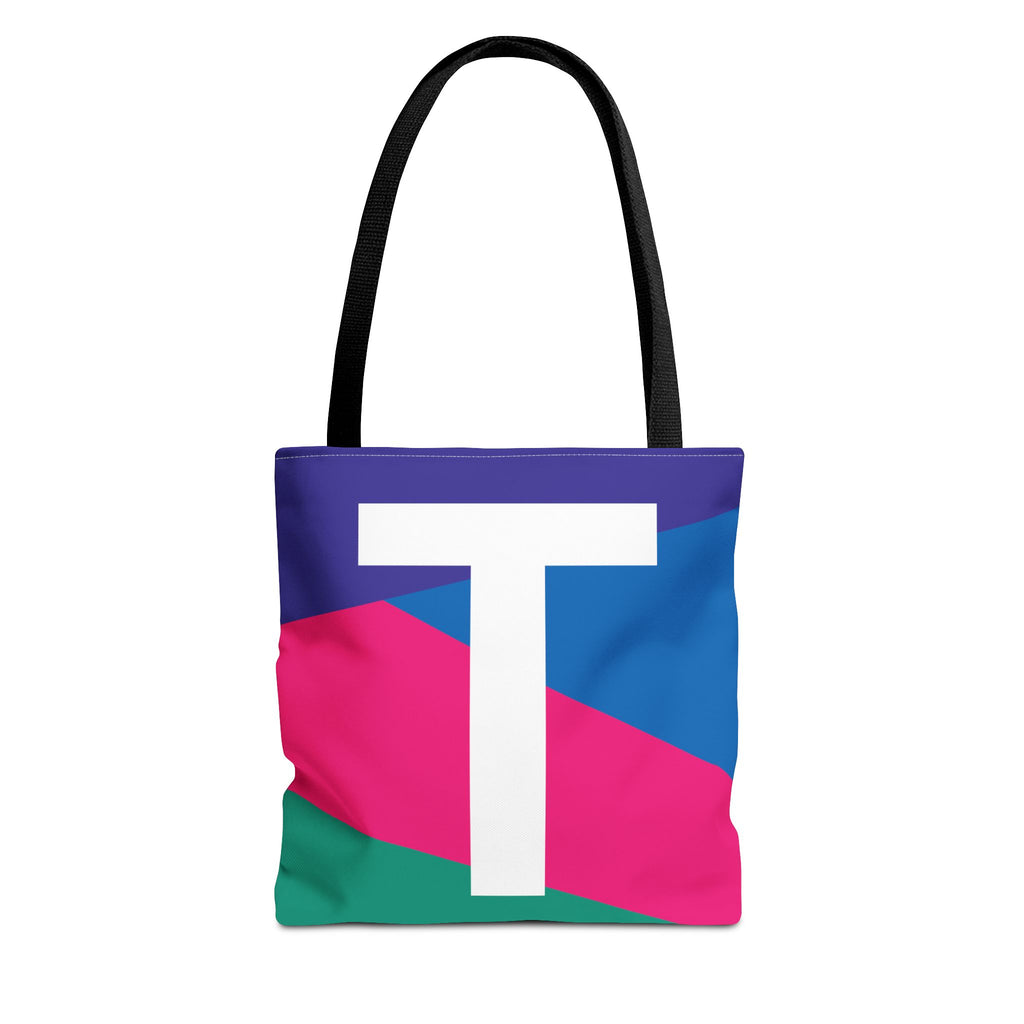 Monogram 'T' Colorblock Tote Bag — Personalized Initial T Shoulder Tote