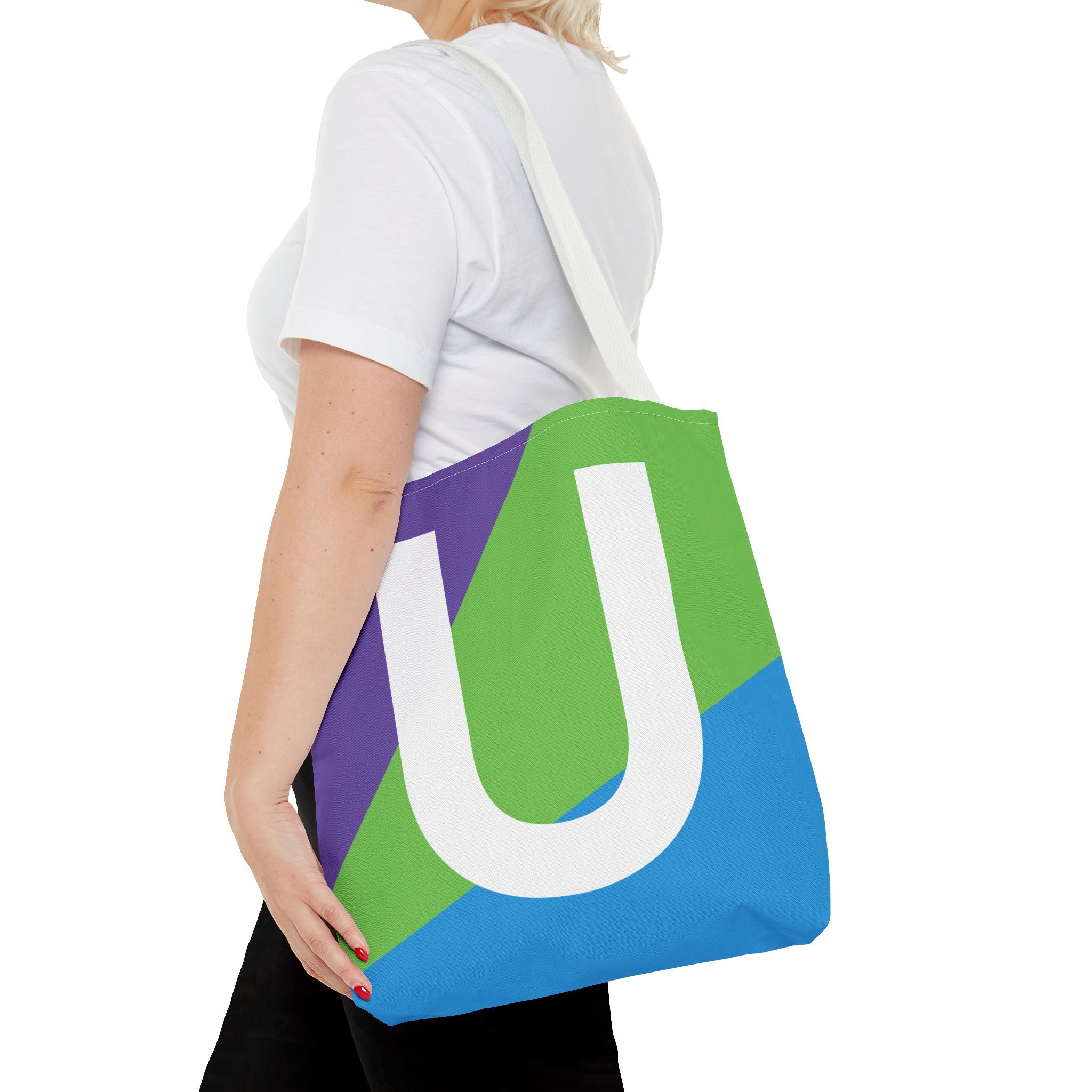Monogram 'U' Colorblock Tote Bag — Personalized Initial U Shoulder Tote