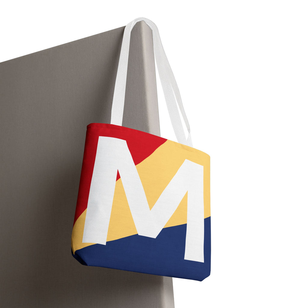 Monogram 'M' Colorblock Tote Bag — Personalized Initial M Shoulder Tote