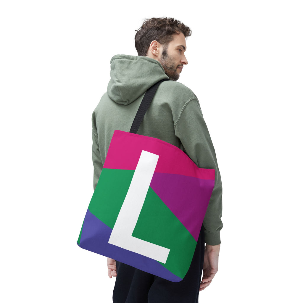 Monogram 'L' Colorblock Tote Bag — Personalized Initial L Shoulder Tote