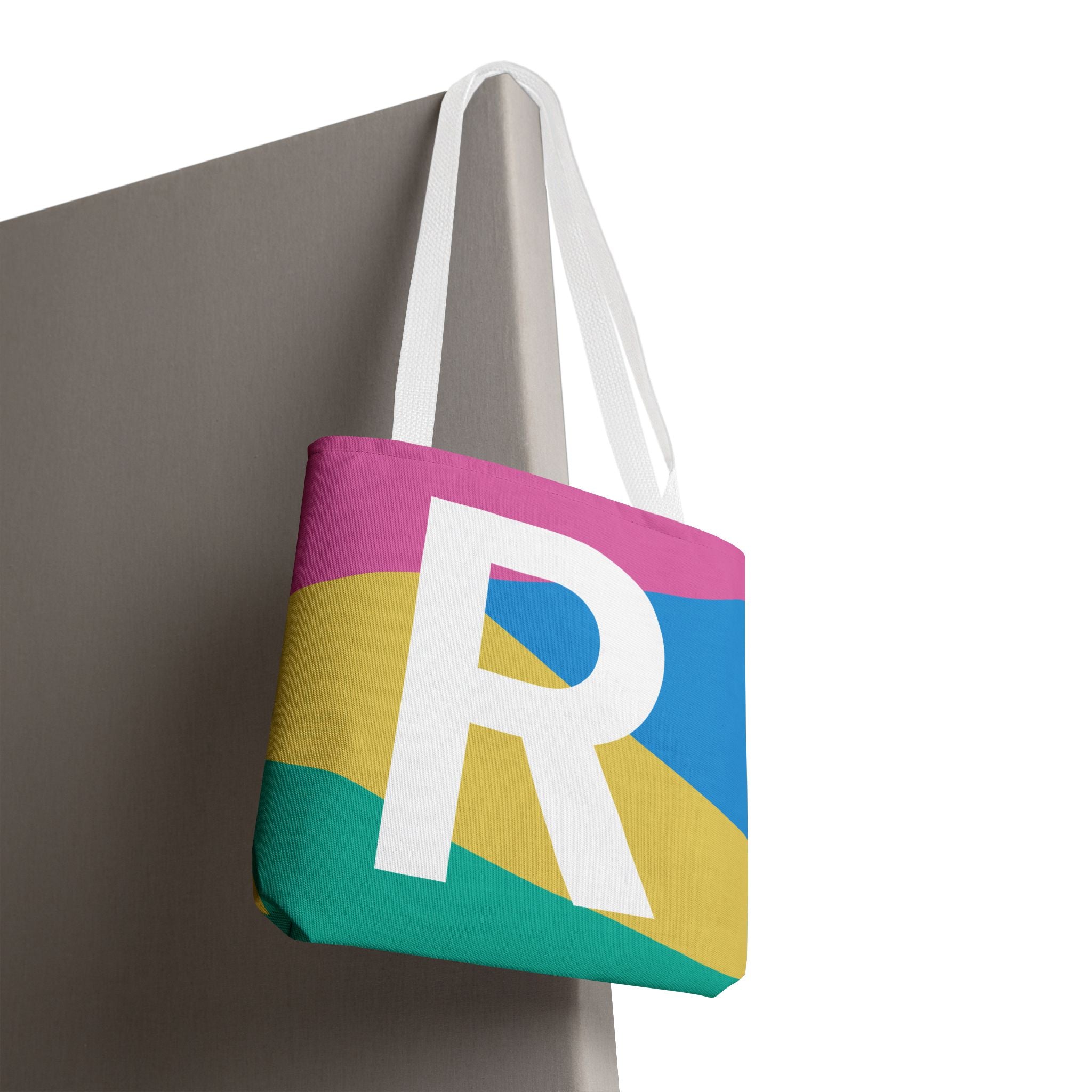 Monogram 'R' Colorblock Tote Bag — Personalized Initial R Shoulder Tote