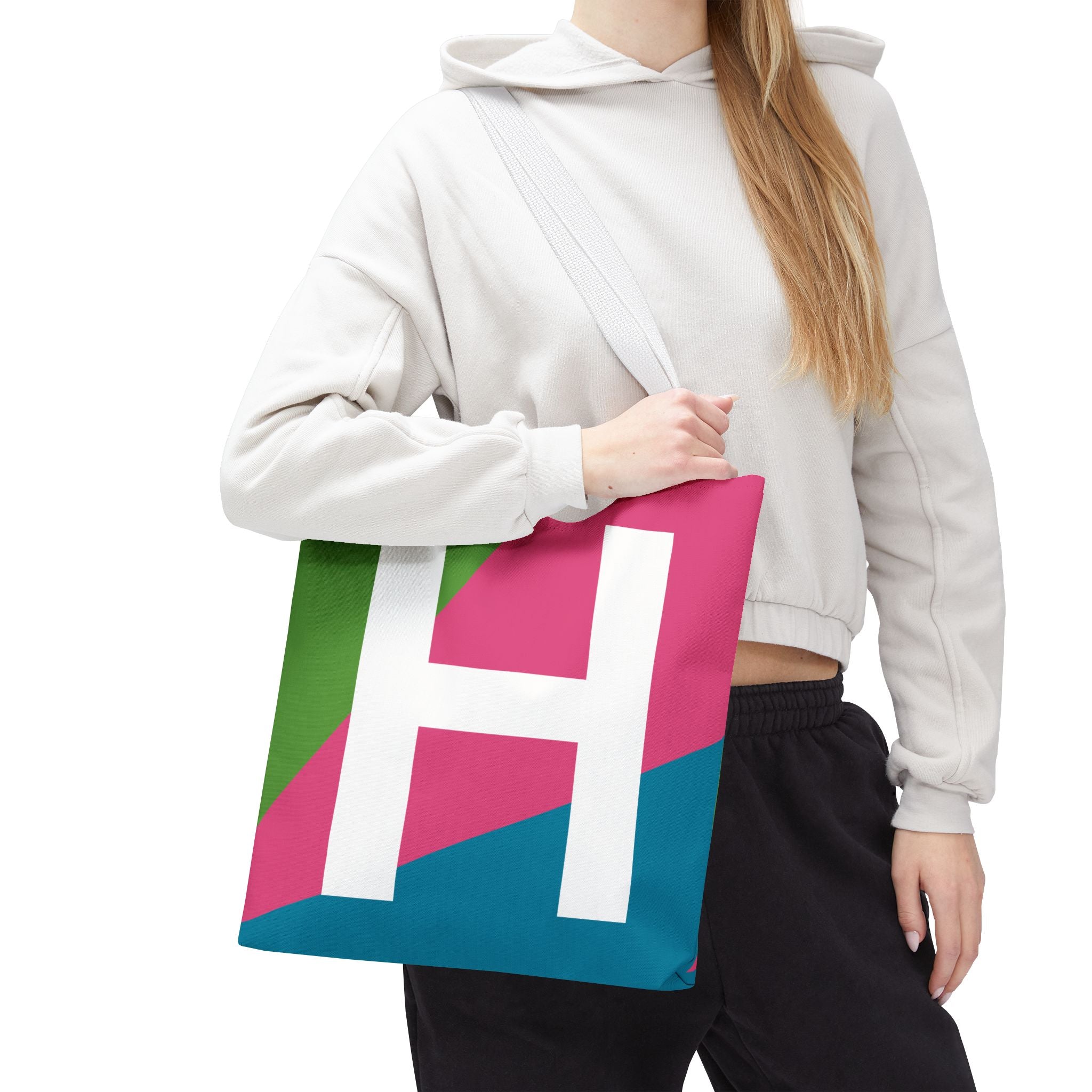Monogram 'H' Colorblock Tote Bag — Personalized Initial H Shoulder Tote