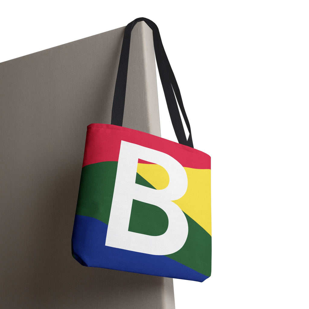 Monogram 'B' Colorblock Tote Bag — Personalized Initial B Shoulder Tote