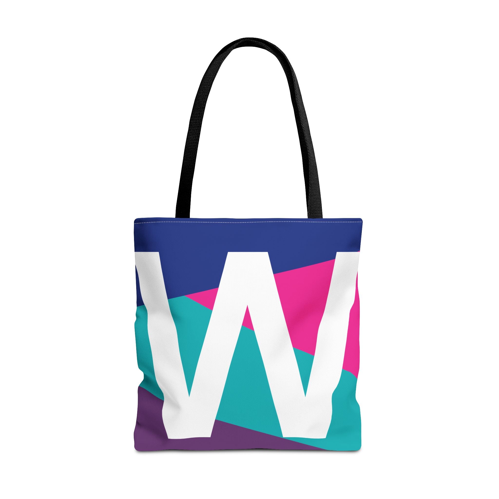 Monogram 'W' Colorblock Tote Bag — Personalized Initial W Shoulder Tote