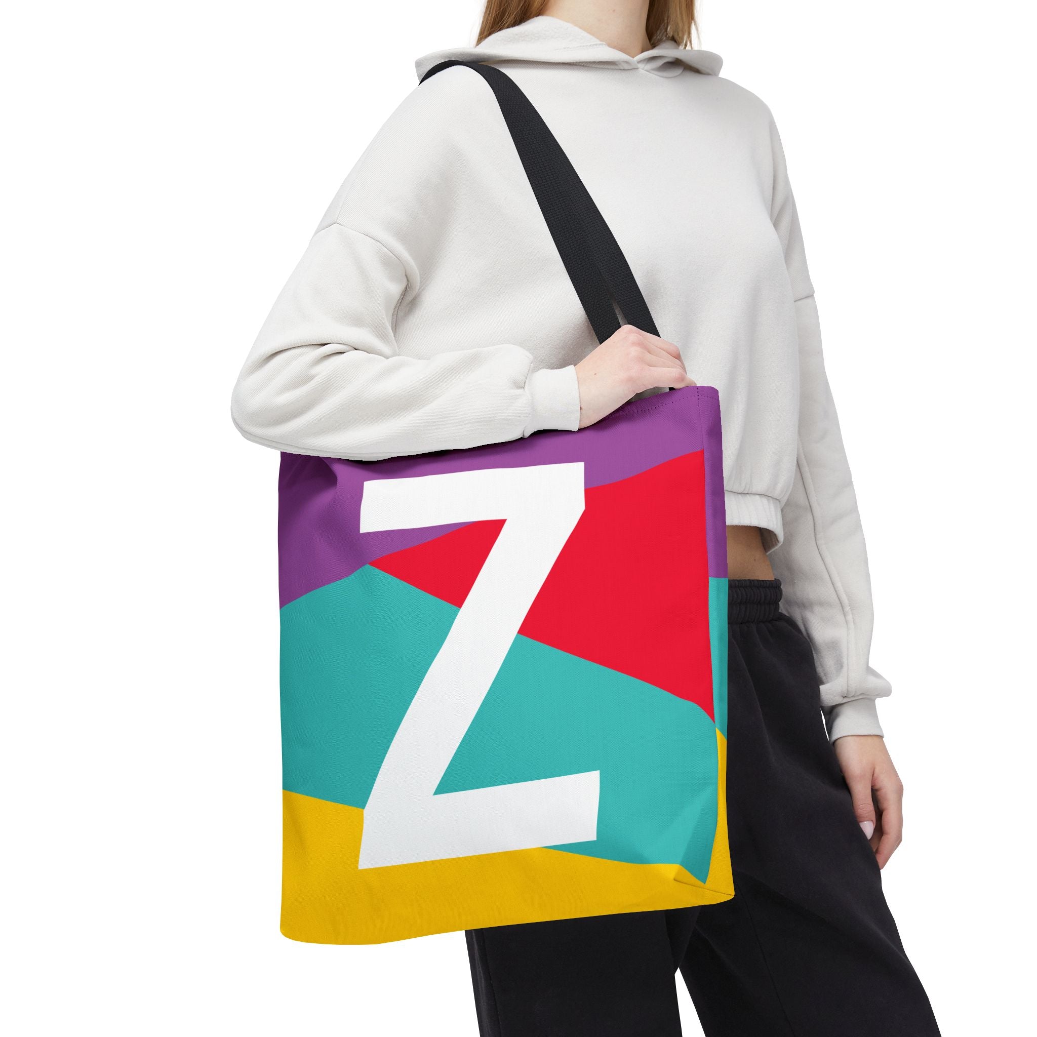 Monogram 'Z' Colorblock Tote Bag — Personalized Initial Z Shoulder Tote