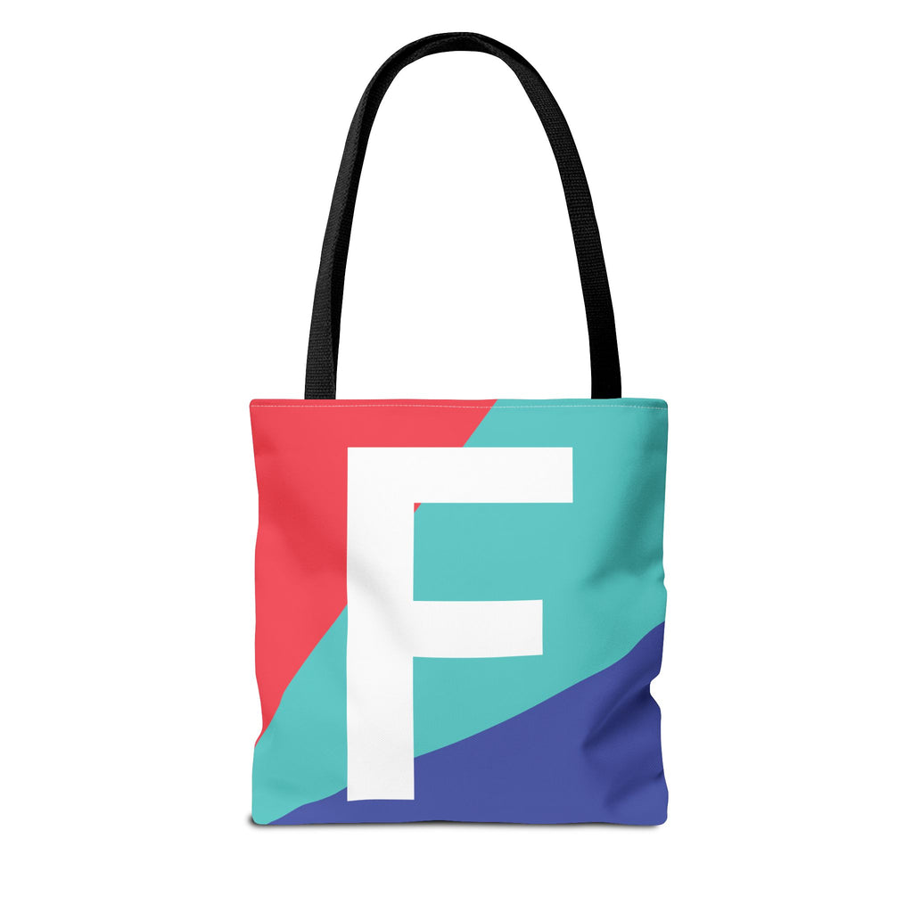 Monogram 'F' Colorblock Tote Bag — Personalized Initial F Shoulder Tote