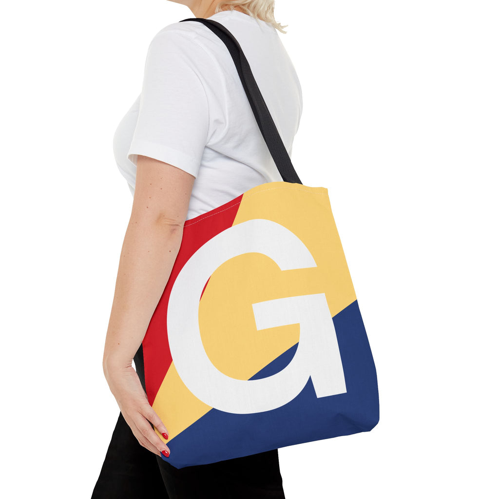Monogram 'G' Colorblock Tote Bag — Personalized Initial G Shoulder Tote