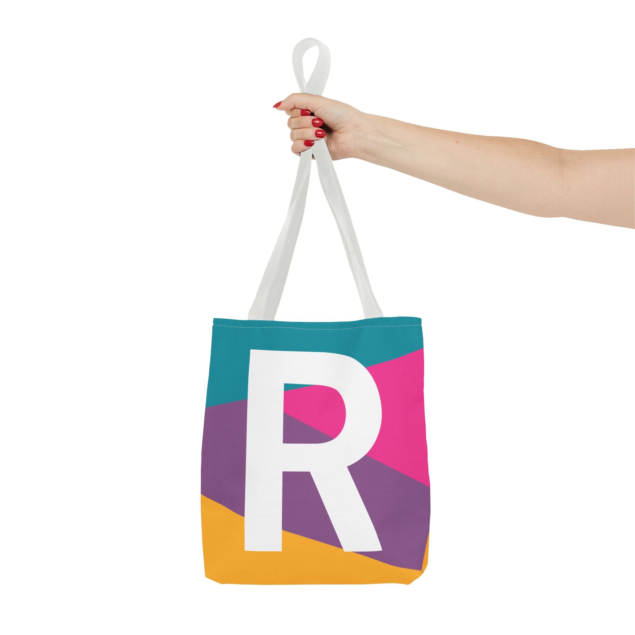 Monogram 'R' Colorblock Tote Bag — Personalized Initial R Shoulder Tote