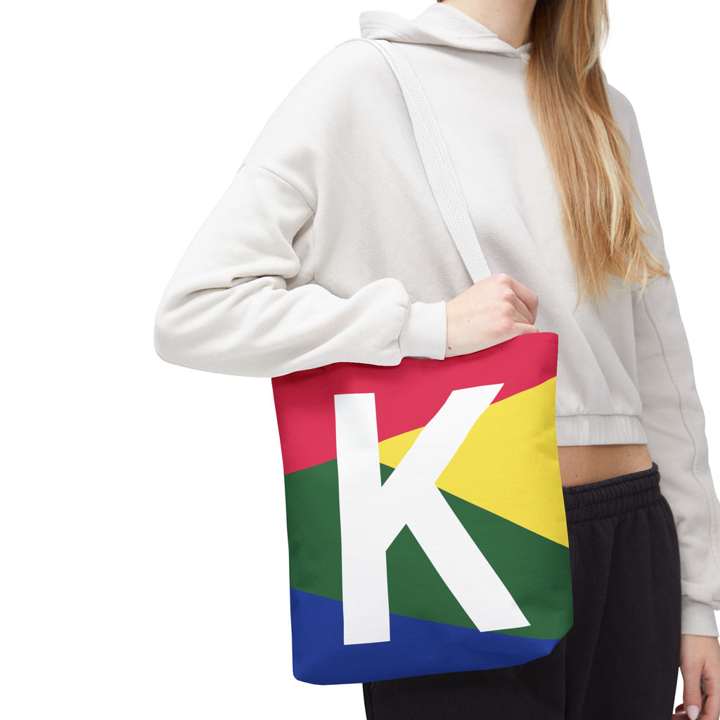 Monogram 'K' Colorblock Tote Bag — Personalized Initial K Shoulder Tote