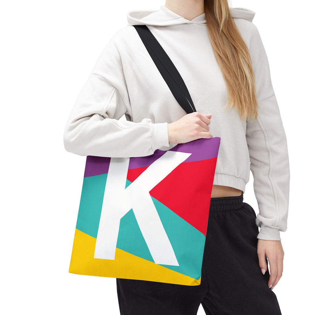 Monogram 'K' Colorblock Tote Bag — Personalized Initial K Shoulder Tote